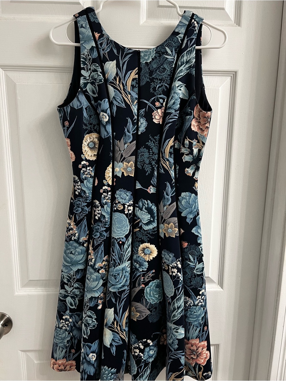 White House Black Market Sleeveless Navy Floral Fit-and-Flare Dress